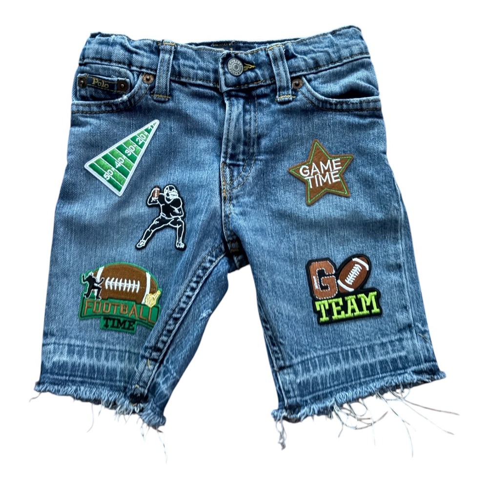 Polo Ralph Lauren Kids custom Football Patch Denim Shorts Blue Size 3/3T
